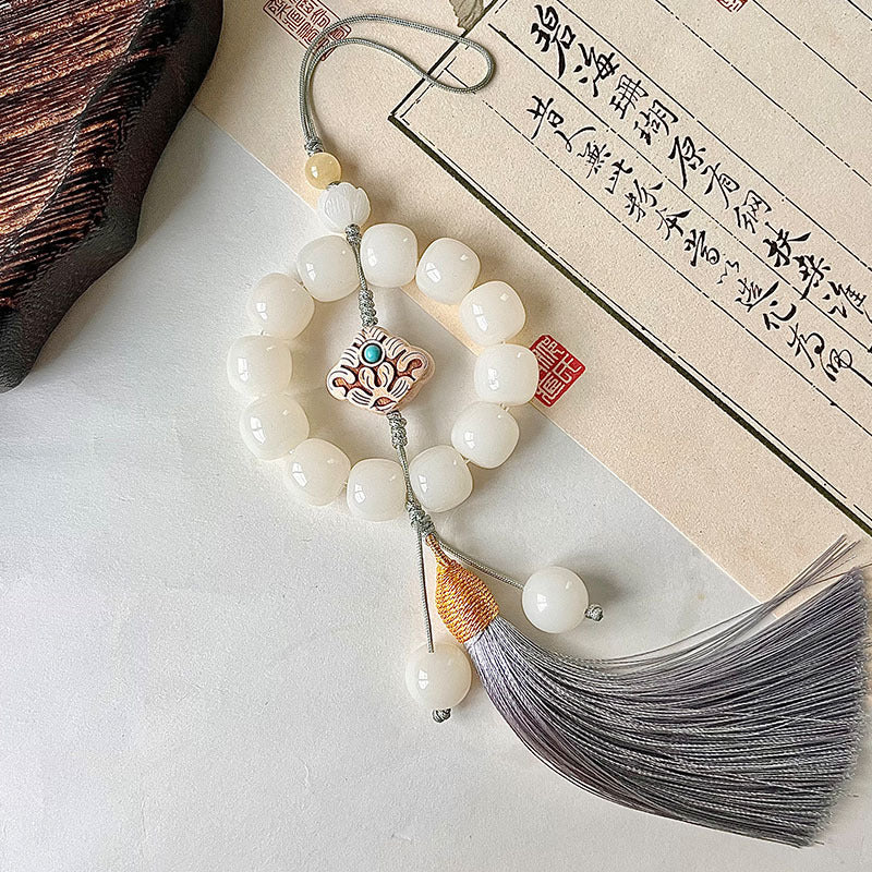 Letitdao Natural Bodhi Seed Car Charm Chinese Style Bead with Elegant Tassel Zen Driving Gift