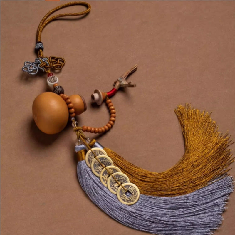 Letitdao Feng Shui Gourd Amulet Five Emperor Coins With Natural Open Gourd For Home & Car Protection