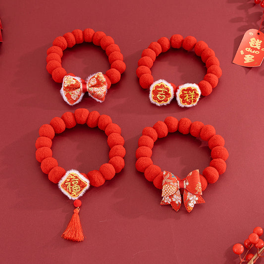 Letitdao Festive Harmony Pet Collar Lucky Pom & Symbol Design for New Year Joy & Emotional Comfort Adjustable Celebration Band