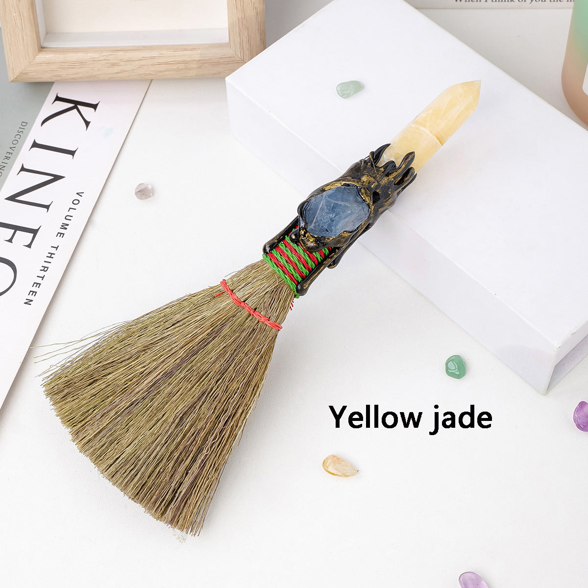 Letitdao Amethyst Quartz Point Besom | Altar Broom - Raw Amethyst and Tumbled Crystals