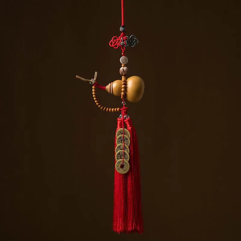 Letitdao Feng Shui Gourd Amulet Five Emperor Coins With Natural Open Gourd For Home & Car Protection