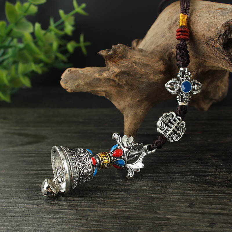 Letitdao Vintage Tibetan Spinning Wheel Ornament with Bell Mindful Mantra Charm for Car & Bag Boho Cultural Gift