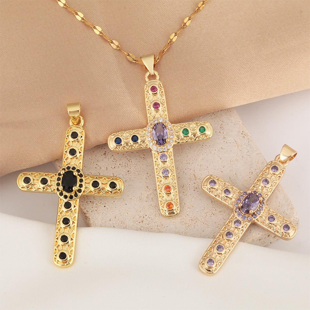 Letitdao Gold-plated Zirconia Multicolor Spectrum Pendant Necklace - Fashion Gradient Jewelry