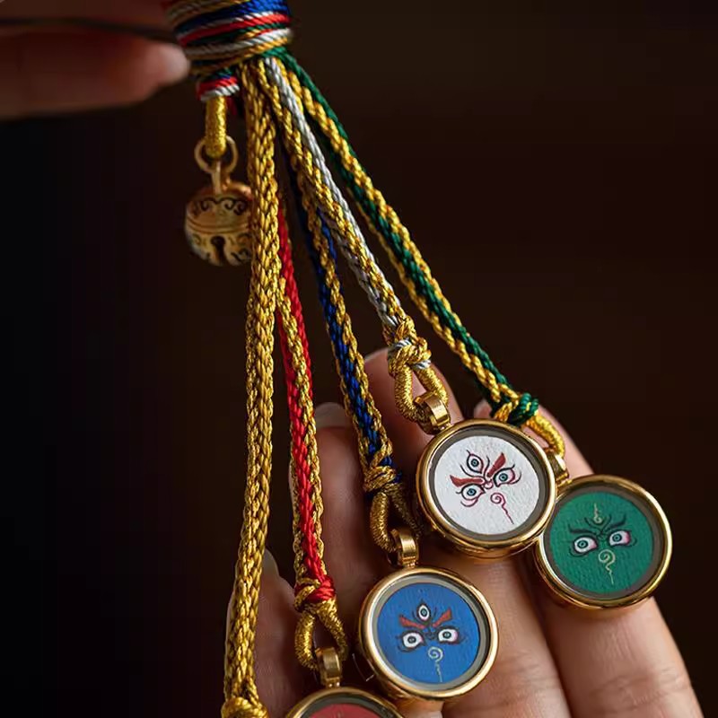 Letitdao Tibetan Thangka Car Ornament Handwoven Five Deities Pendant for Wealth & Travel Blessing Premium Spiritual Gift