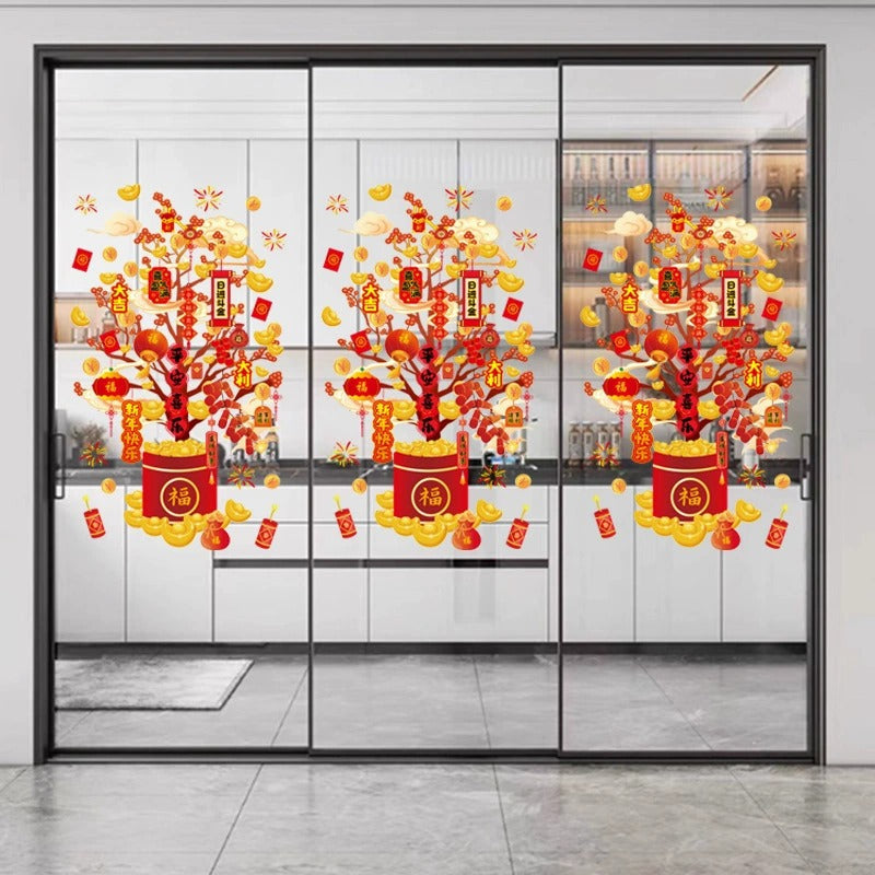 Letitdao Electrostatic Window Decor 2026 Horse Year Fortune Tree Designs Reversible Light-up Stickers