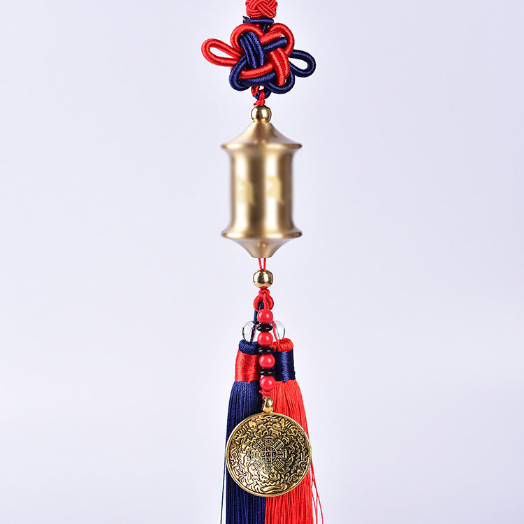 Letitdao Chinese Style Prayer Wheel Car Charm Solid Brass Ornament with Two-Color Tassel for Travel Blessings & Safe Journey