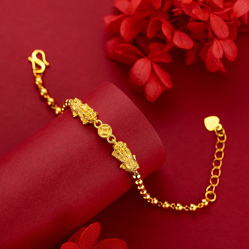 Letitdao Double Pi Xiu Wealth Bracelet Gold-Plated Beads for Powerful Money Attraction & Protection