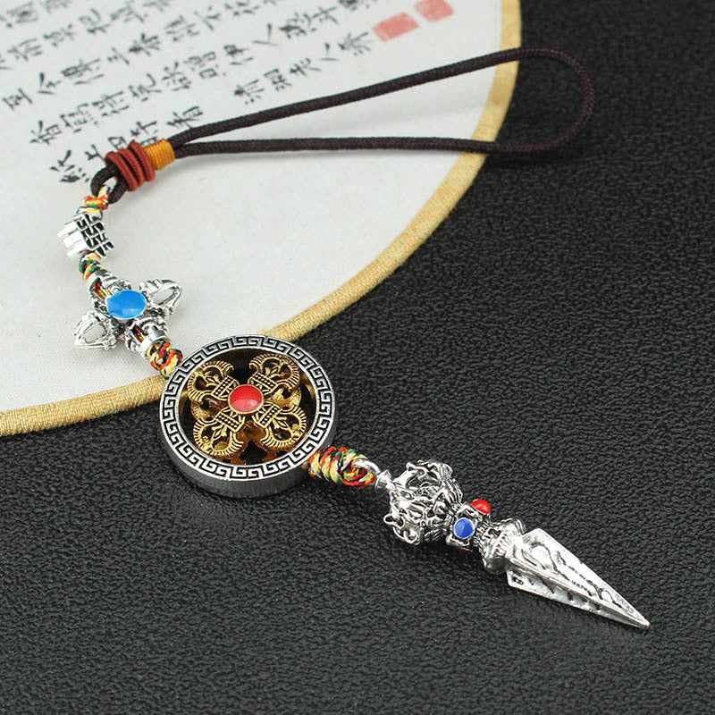 Letitdao Vintage Tibetan Spinning Wheel Ornament with Bell Mindful Mantra Charm for Car & Bag Boho Cultural Gift