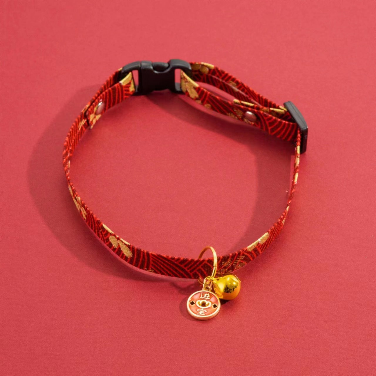 Letitdao Prosperity Flow Pet Collar Adjustable New Year Design with Gilded Bells Abundance Energy Circle