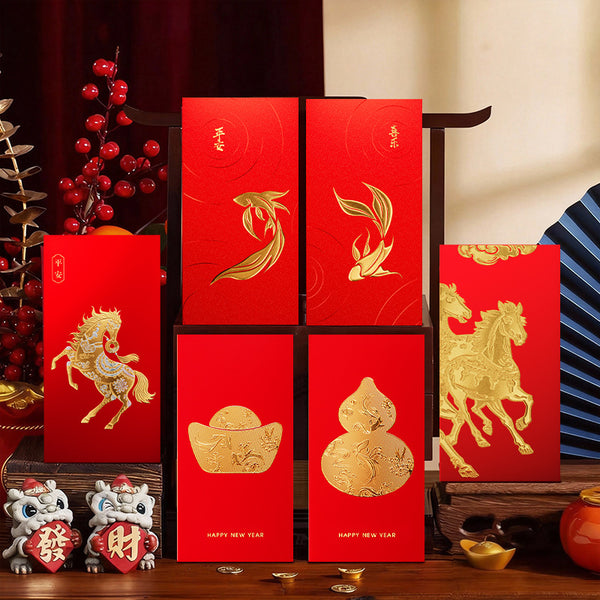 Letitdao 8PCS Christmas Year Of Horse Red Packet Original Design With Tactile Gold Foil Premium Lunar New Year Envelope