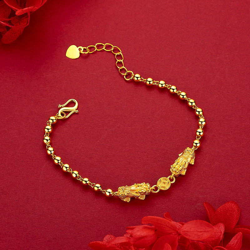 Letitdao Double Pi Xiu Wealth Bracelet Gold-Plated Beads for Powerful Money Attraction & Protection
