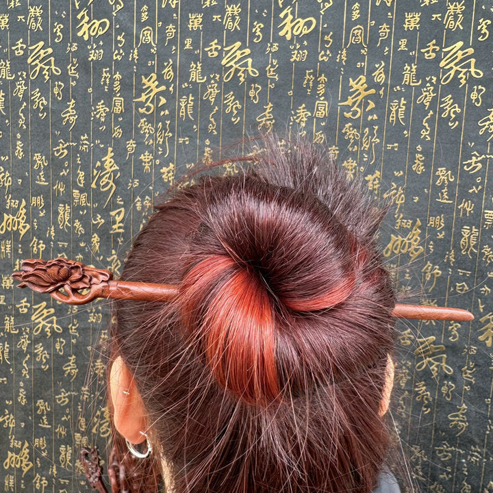 Letitdao Taoist Ceremonial Hairpin Sacred Jujube Wood with Dragon & Phoenix Design Five Elements Spiritual Gift