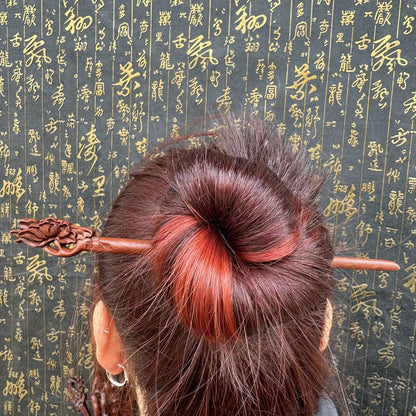 Letitdao Taoist Ceremonial Hairpin Sacred Jujube Wood with Dragon & Phoenix Design Five Elements Spiritual Gift