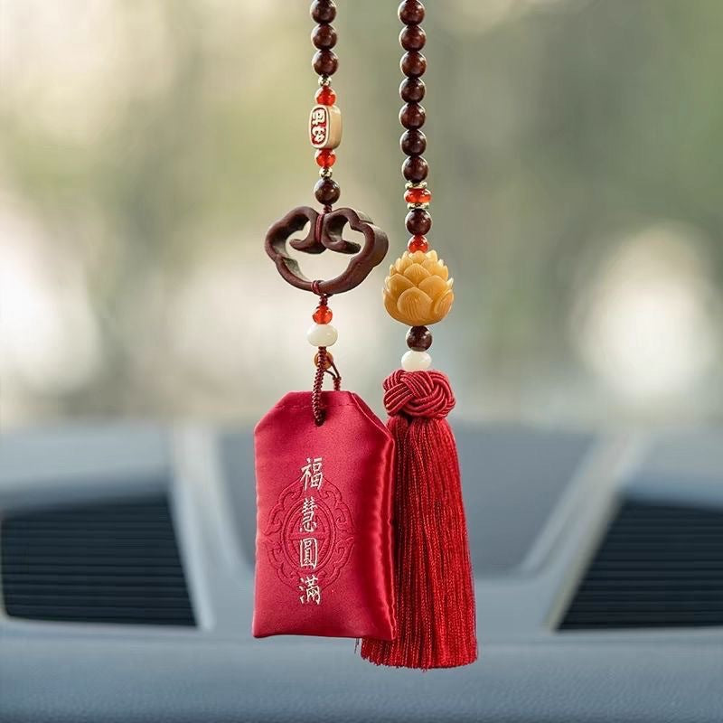 Letitdao Mindful Driving Charm Red Sandalwood & Cinnabar Ornament for Calming Focus and Safe Travels