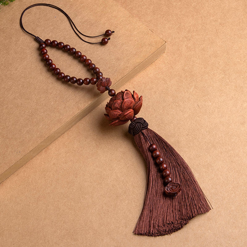 Letitdao Lotus Car Charm for Mindful Driving Natural Sandalwood Rearview Mirror Decor Zen Inspired Unisex Gift