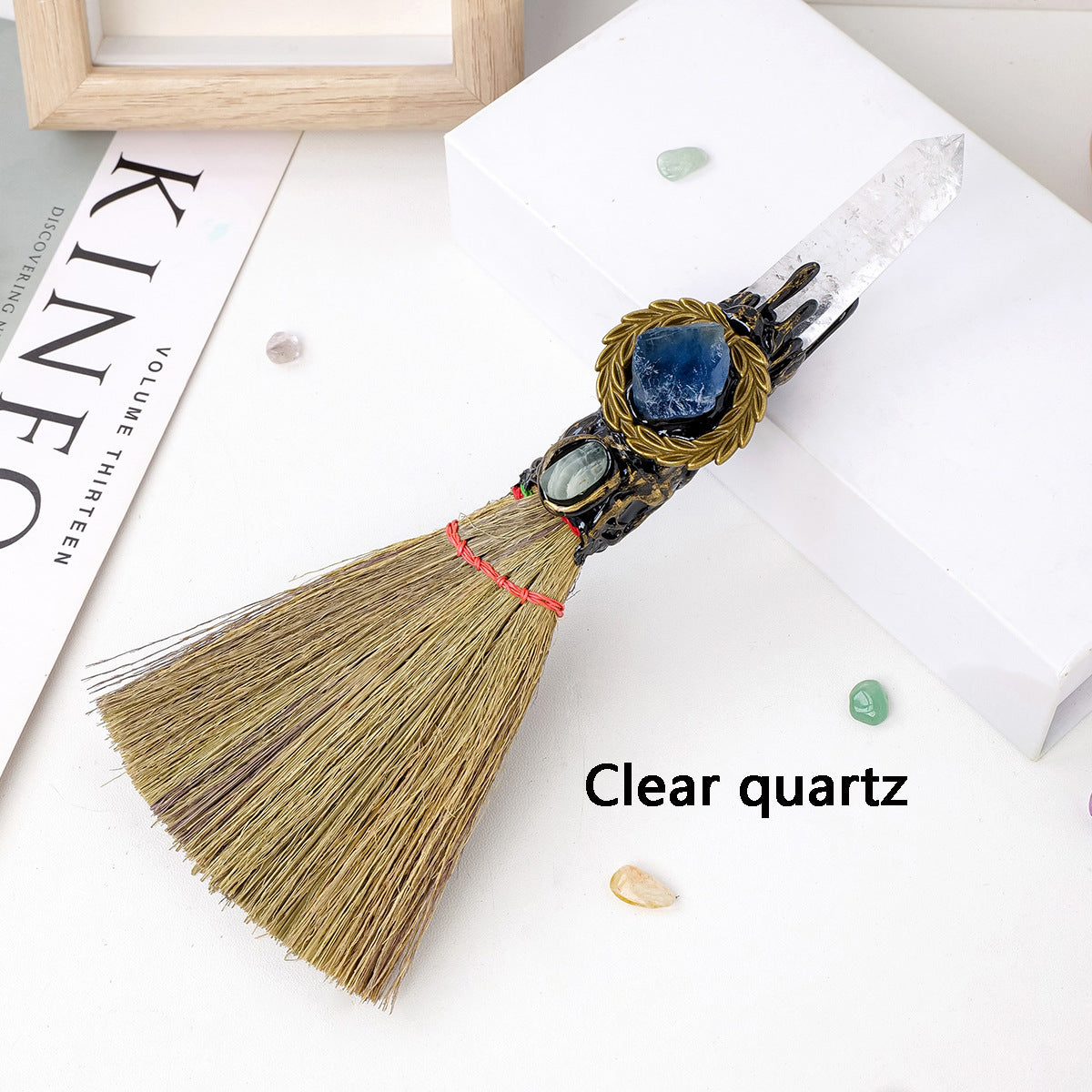 Letitdao Amethyst Quartz Point Besom | Altar Broom - Raw Amethyst and Tumbled Crystals