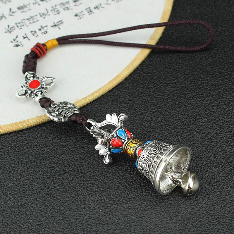Letitdao Vintage Tibetan Spinning Wheel Ornament with Bell Mindful Mantra Charm for Car & Bag Boho Cultural Gift