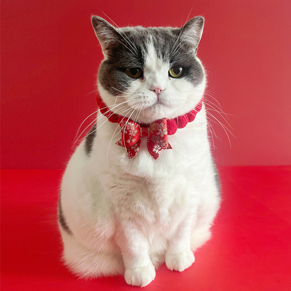 Letitdao Festive Harmony Pet Collar Lucky Pom & Symbol Design for New Year Joy & Emotional Comfort Adjustable Celebration Band