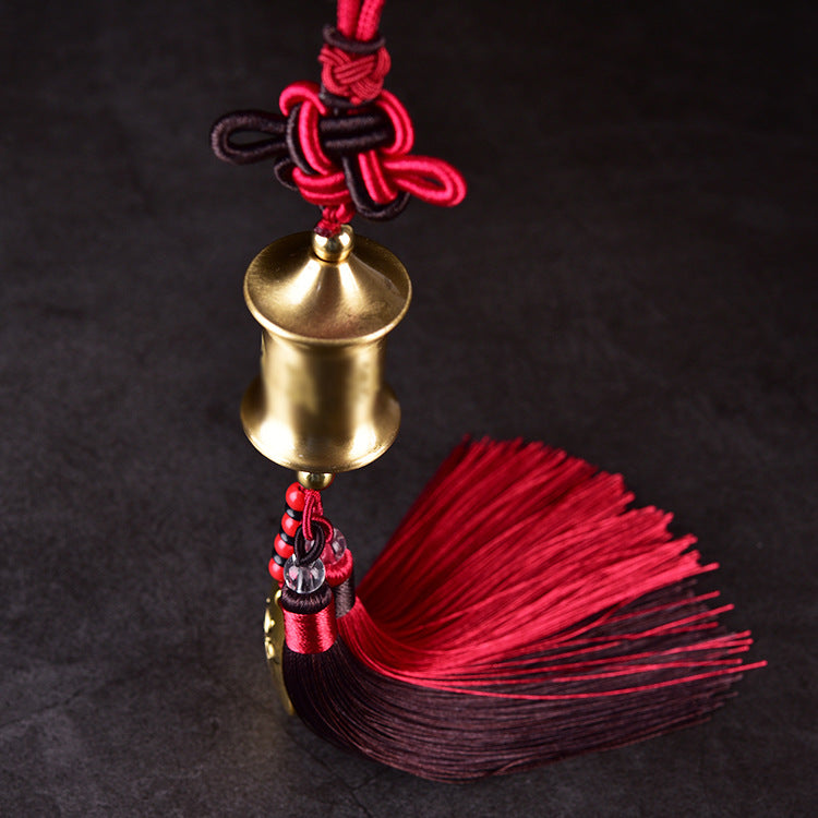 Letitdao Chinese Style Prayer Wheel Car Charm Solid Brass Ornament with Two-Color Tassel for Travel Blessings & Safe Journey