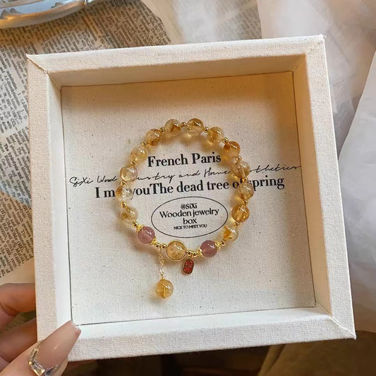 Letitdao Sunshine Manifestation Bracelet Natural Citrine Crystal for Joy & Abundance Dainty Friendship Jewelry Gift