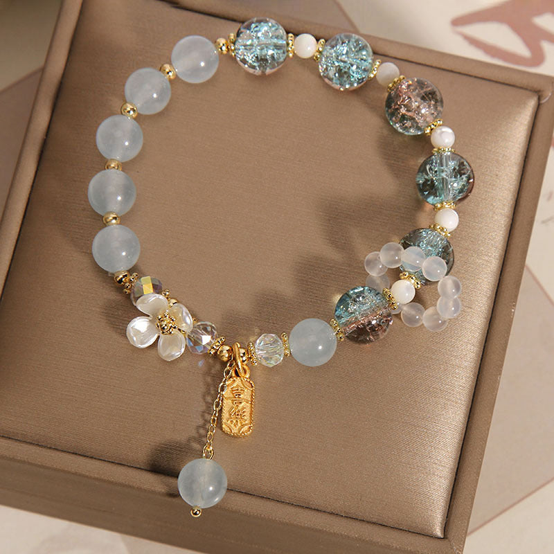Letitdao Natural Blue/Amethyst Chalcedony Flower Healing Bracelet