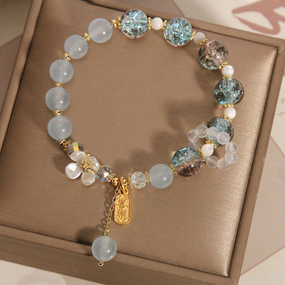 Letitdao Natural Blue/Amethyst Chalcedony Flower Healing Bracelet