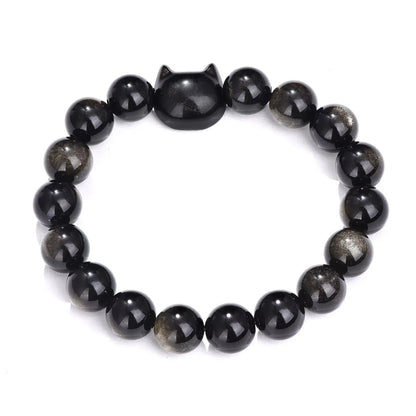 Letitdao Your Feline Energy Ally Bracelet of Love (Rose Quartz) & Courage (Tiger's Eye) with Adorable Cat Beads