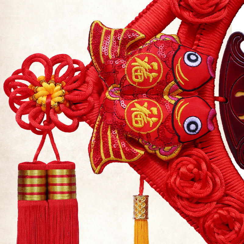 Letitdao Large Chinese Knot Wall Decor Peach Wood "Fortune" Design for Living Room Premium New Year Centerpiece