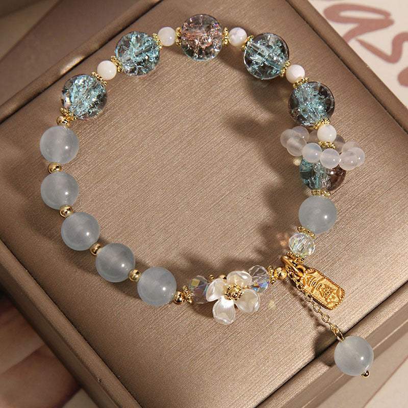 Letitdao Natural Blue/Amethyst Chalcedony Flower Healing Bracelet