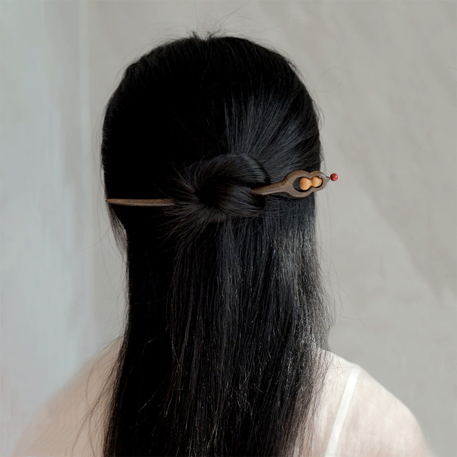 Letitdao Spiritual Sword Hairpin Long FlowiLucky Gourd Hairpin Sandalwood Handmade Hair Stick for Double Blessings & Positive Energy Mindful Cultural Gift