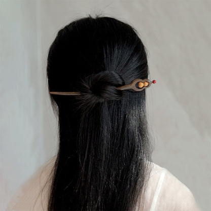 Letitdao Spiritual Sword Hairpin Long FlowiLucky Gourd Hairpin Sandalwood Handmade Hair Stick for Double Blessings & Positive Energy Mindful Cultural Gift
