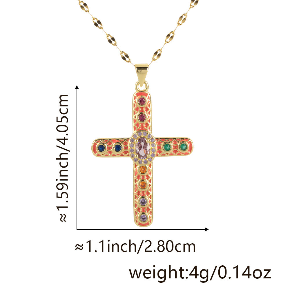 Letitdao Gold-plated Zirconia Multicolor Spectrum Pendant Necklace - Fashion Gradient Jewelry