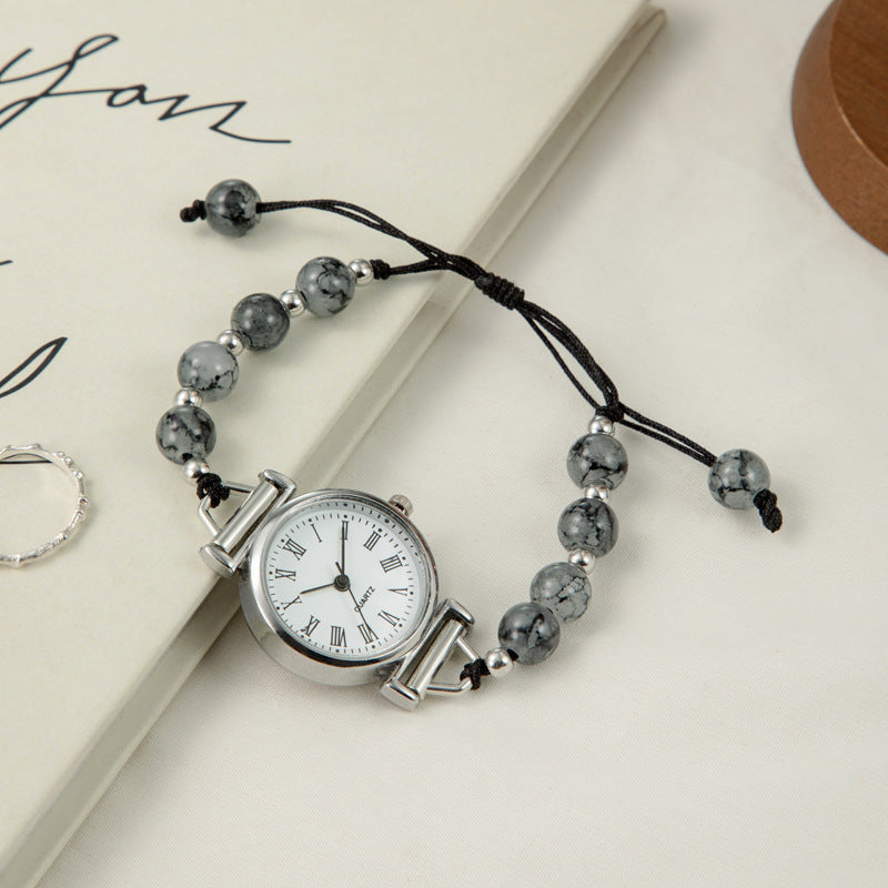 $9.9 Includes All Fees-Letitdao Vintage Silver Charm Watch Bracelet Black Wrist Watch Statement Button Bead Bracelet Chain Bracelet for Women Christmas gift for Her