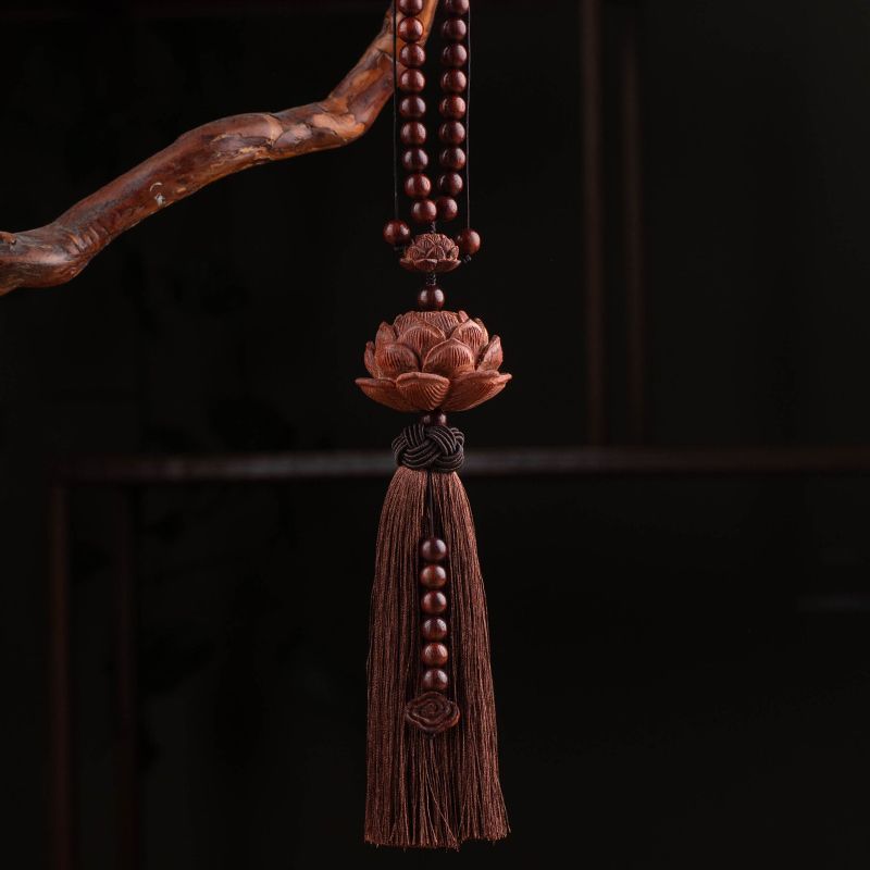 Letitdao Lotus Car Charm for Mindful Driving Natural Sandalwood Rearview Mirror Decor Zen Inspired Unisex Gift