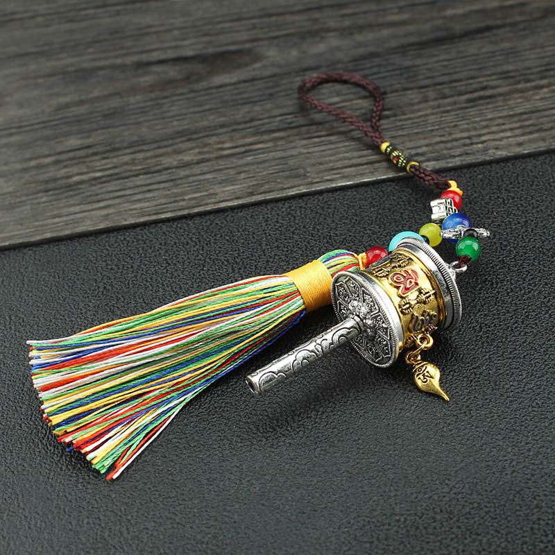 Letitdao Spinning Tibetan Mantra Car Charm Rotating Prayer Wheel For Mindful Driving & Travel Blessings Handcrafted Cultural Gift
