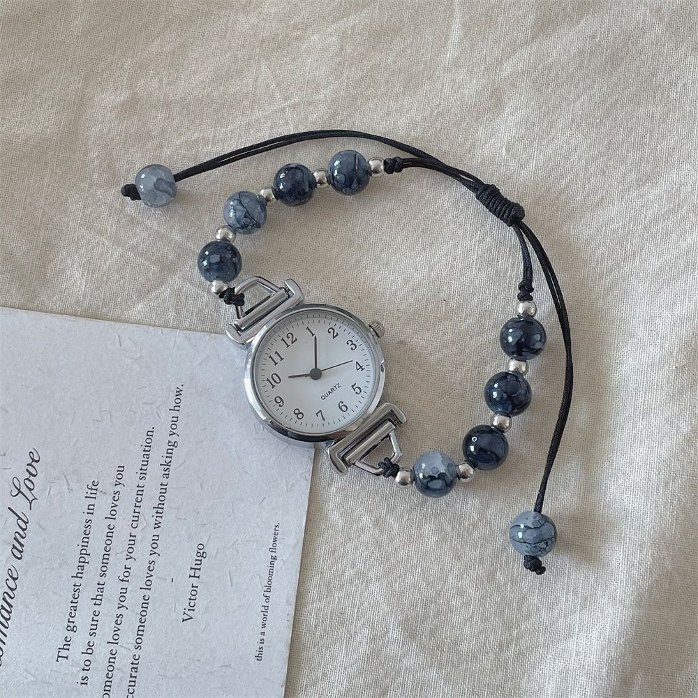 $9.9 Includes All Fees-Letitdao Vintage Silver Charm Watch Bracelet Black Wrist Watch Statement Button Bead Bracelet Chain Bracelet for Women Christmas gift for Her
