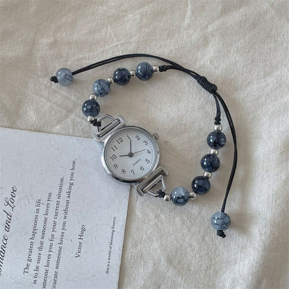 $9.9 Includes All Fees-Letitdao Vintage Silver Charm Watch Bracelet Black Wrist Watch Statement Button Bead Bracelet Chain Bracelet for Women Christmas gift for Her