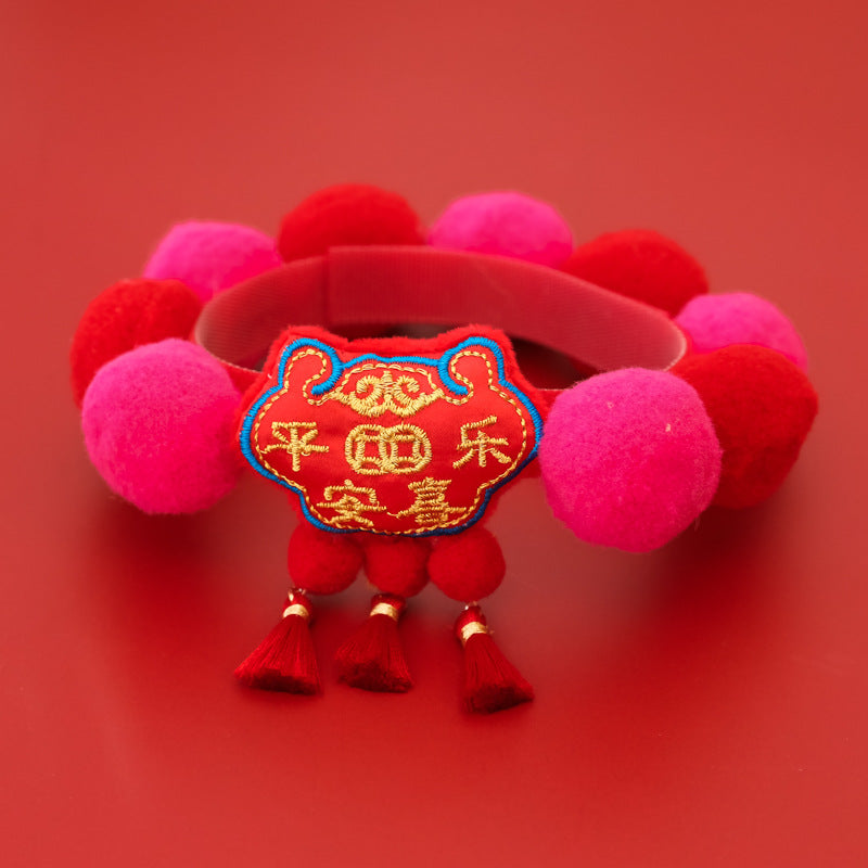 Letitdao 静谧暖冬舒适项圈 红色毛球流苏 保暖能量 & 新年喜悦 可调节节日饰带