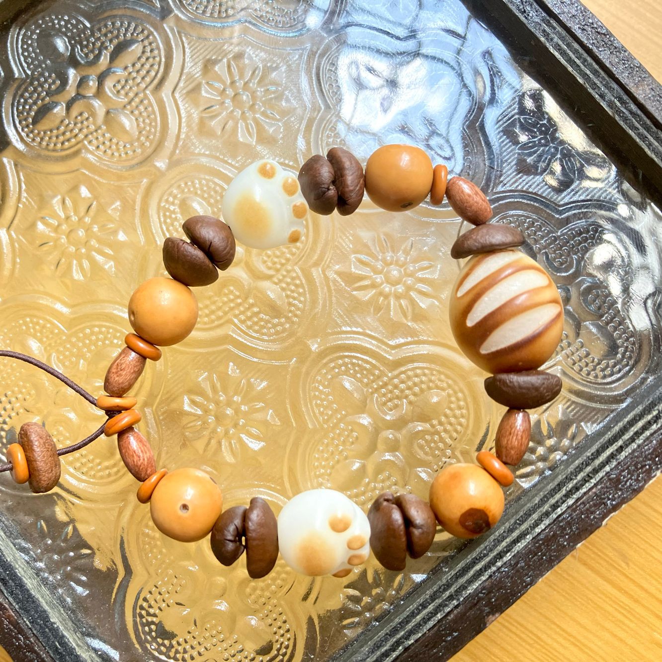 Letitdao Anxiety Relief Bracelet Bohemian Beaded Jewelry With Coffee & Bread & Bodhi Unique Gift for Best Friends