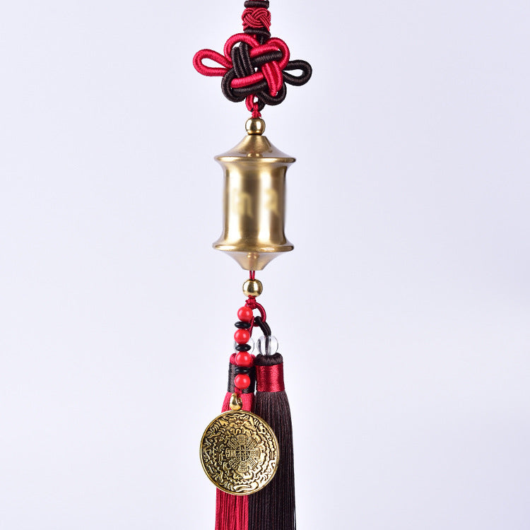 Letitdao Chinese Style Prayer Wheel Car Charm Solid Brass Ornament with Two-Color Tassel for Travel Blessings & Safe Journey