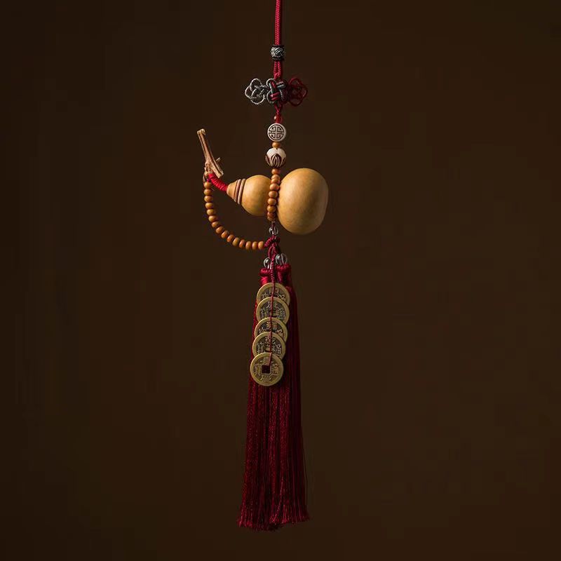 Letitdao Feng Shui Gourd Amulet Five Emperor Coins With Natural Open Gourd For Home & Car Protection
