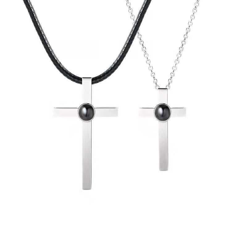 Letitdao Projected Love Language Necklace 100 "I Love You" Cross On Leather Cord Light Communication Jewelry