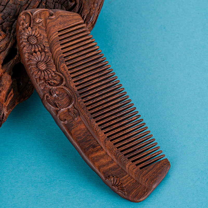 Letitdao Artistic Peony Comb Black Sandalwood for Mindful Ritual & Smooth Hair