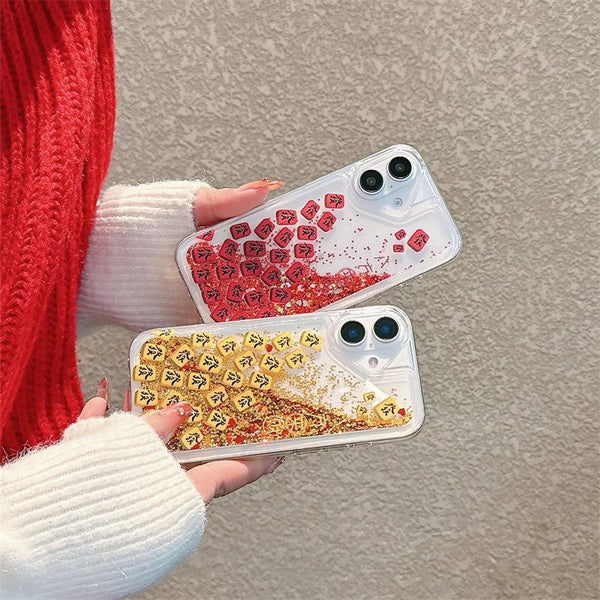 $9.9 Includes All Fees- Letitdao New Year Lucky Flow Case Red Mahjong Sand Design Universal Fit for Most Phones Festive Protection Cover with Gold and Red Glitter
