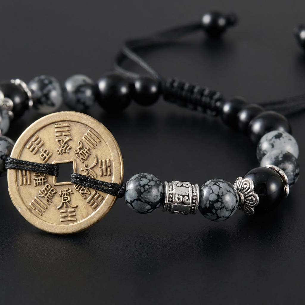 Letitdao Zen Style Feng Shui Coin Bracelet Tai Chi Bagua Ancient Coin String Gift for Loved Ones