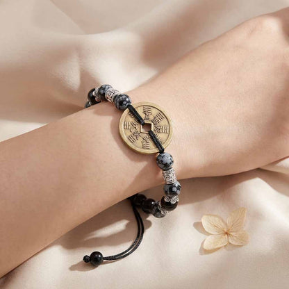 Letitdao Zen Style Feng Shui Coin Bracelet Tai Chi Bagua Ancient Coin String Gift for Loved Ones