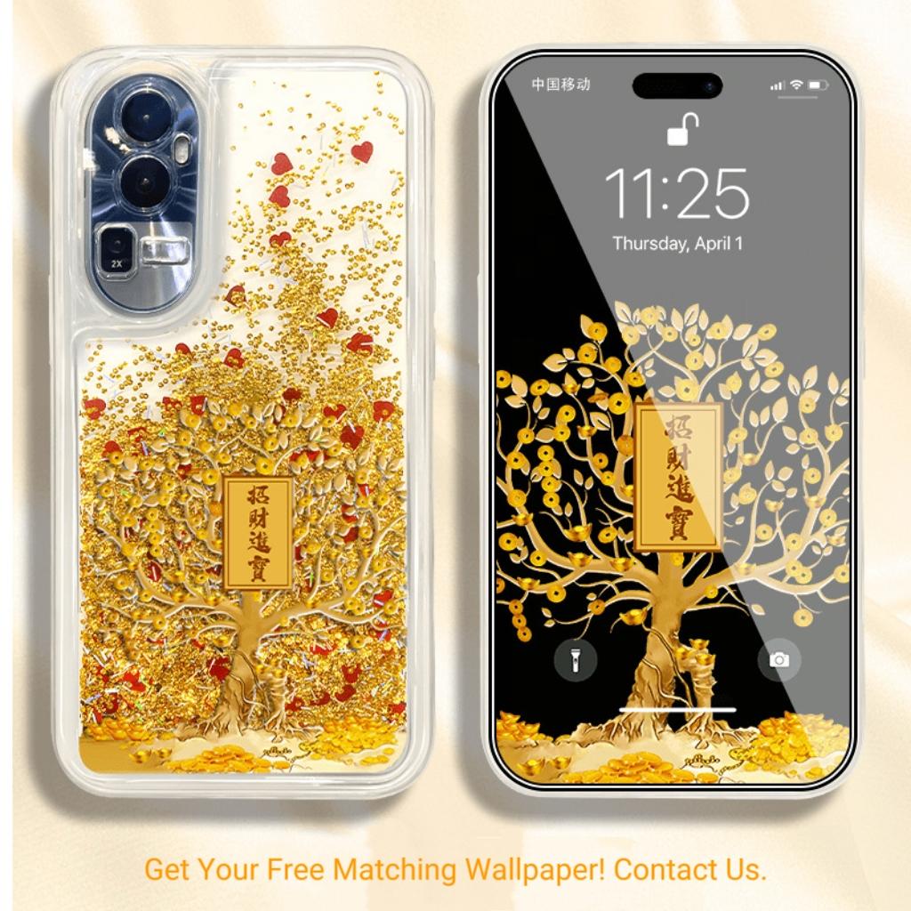 $9.9 Includes All Fees- Letitdao Wealth Flow Phone Case Floating Gold Coin Leaf Design Shockproof Protection Abundance Energy Cover for Multiple Models
