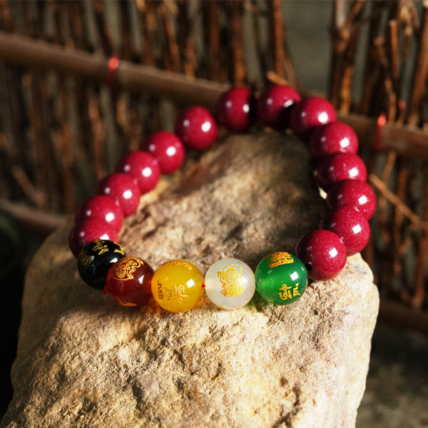 Letlt Dao Natural Five-Way Fortune God Good Luck Pendant Cinnabar Blessing Bracelet