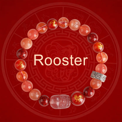Zodiac Fortune Bracelet Adorned With Sacred Cinnabar & Natural Crystal & Legendary Pi Xiu