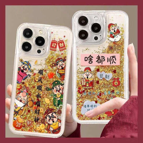 $9.9 Includes All Fees- Letitdao Wealth Flow Guardian Case Golden Sand Design Universal Fit Shockproof Abundance Protection Unisex Phone Cover with Lucky Figures and Glitter